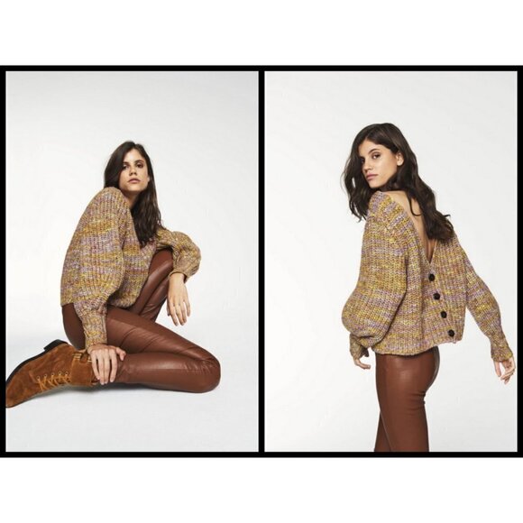 💕BA&SH💕 Gilet Haili Reversible Cardigan Sweater ~ Jaune Knit Medium US 8 - Picture 4 of 16